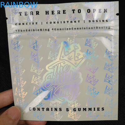 कस्टम लोगो डिजाइन ज़िप ताला Resealable गंध सबूत एल्यूमीनियम पन्नी Mylar प्लास्टिक तीन साइड सील पैकेजिंग होलोग्राम बैग