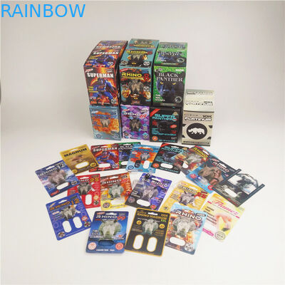 राइनो 10k प्लेटिनम ब्लिस्टर पेपर कार्ड पुरुष संवर्धन कैप्सूल के लिए गर्म मुद्रांकन