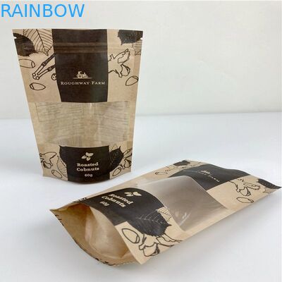 डिजिटल मुद्रित स्टैंड अप पाउच क्राफ्ट पेपर गंध सबूत बैग खिड़की के साथ खाद्य पैकेजिंग डोयपैक