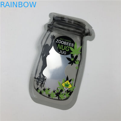 सीबीडी बीज के लिए मेसन जार पाउच सीबीडी फ्लॉवर गमियां टीएचसी इंडिका लीफ जिपर के साथ अनियमित पैकिंग पाउच