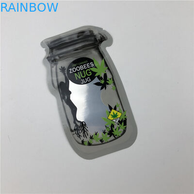 सीबीडी बीज के लिए मेसन जार पाउच सीबीडी फ्लॉवर गमियां टीएचसी इंडिका लीफ जिपर के साथ अनियमित पैकिंग पाउच