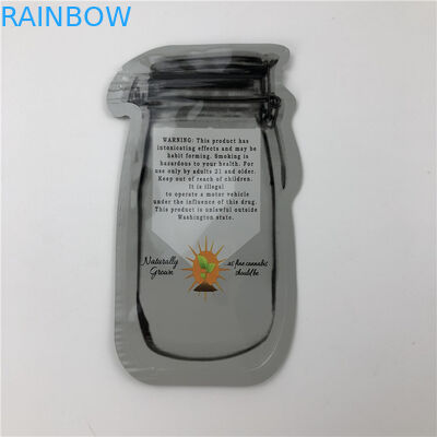सीबीडी बीज के लिए मेसन जार पाउच सीबीडी फ्लॉवर गमियां टीएचसी इंडिका लीफ जिपर के साथ अनियमित पैकिंग पाउच