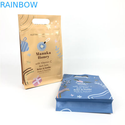 बॉडी स्क्रब पैकेजिंग के लिए हैंडल के साथ फ्लैट बॉटम ज़िप लॉक फूड ग्रेड फ्लैट बॉटम बैग्स