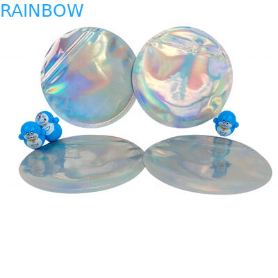 सर्किल होलोग्राम माइलर जिपर फोइल पाउच पैकेजिंग 3.5 जी 4 इंच 5 इंच व्यास