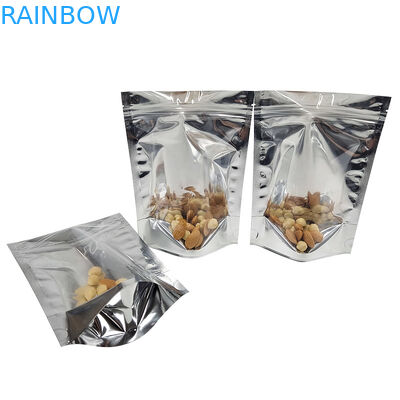 CMYK एल्युमिनियम फॉयल पैकेजिंग Mylar Doypac क्लियर विंडो फ्रंट सिल्वर बैक स्टैंड अप रीसीलेबल