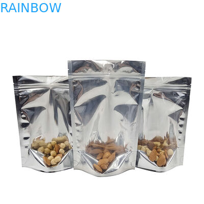 CMYK एल्युमिनियम फॉयल पैकेजिंग Mylar Doypac क्लियर विंडो फ्रंट सिल्वर बैक स्टैंड अप रीसीलेबल