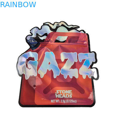 3.5 ग्राम सीलबंद गंध रोधी मायलर बैग कस्टम मुद्रित अद्वितीय विशेष डाई कट अनियमित आकार