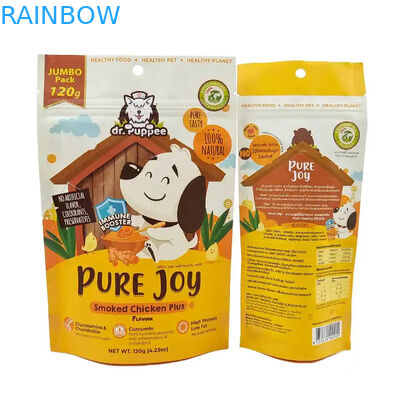 खाद्य उत्पादों के लिए अनुकूलित गर्मी सील करने योग्य क्राफ्ट पेपर थैला पुनः सील करने योग्य ज़िपर पालतू भोजन बैग के लिए खड़े थैला