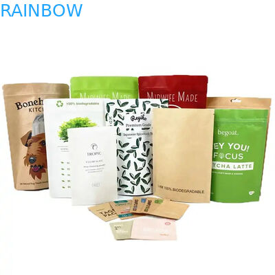 खाद्य उत्पादों के लिए अनुकूलित गर्मी सील करने योग्य क्राफ्ट पेपर थैला पुनः सील करने योग्य ज़िपर पालतू भोजन बैग के लिए खड़े थैला