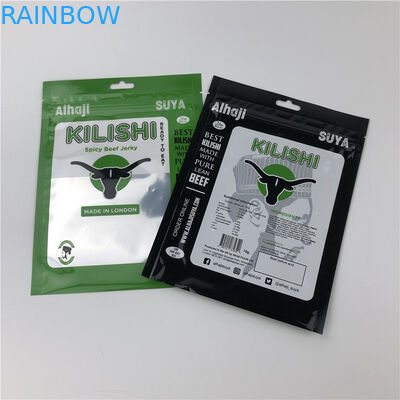 पन्नी थ्री साइड सील ज़िपर फ्लैट बीफ जर्की प्लास्टिक पैकेजिंग बैग