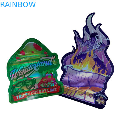 कस्टम मुद्रित मैट सॉफ्ट टच बैग 3.5g Mylar बैग डिजिटल मुद्रित होलोग्राफिक डाई कट Mylar ZiplockBag