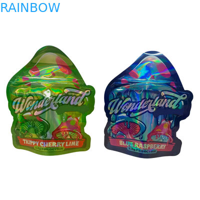 कस्टम मुद्रित मैट सॉफ्ट टच बैग 3.5g Mylar बैग डिजिटल मुद्रित होलोग्राफिक डाई कट Mylar ZiplockBag