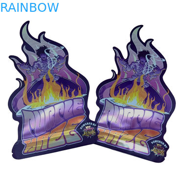 कस्टम मुद्रित मैट सॉफ्ट टच बैग 3.5g Mylar बैग डिजिटल मुद्रित होलोग्राफिक डाई कट Mylar ZiplockBag