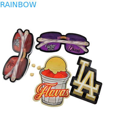 3.5g अनुकूलित पैकेजिंग और लोगो मुद्रण विशेष अनूठा आकार के अंदर मुद्रित होलोग्राफिक डाई कट मायलर बैग