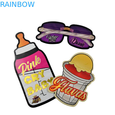 3.5g अनुकूलित पैकेजिंग और लोगो मुद्रण विशेष अनूठा आकार के अंदर मुद्रित होलोग्राफिक डाई कट मायलर बैग