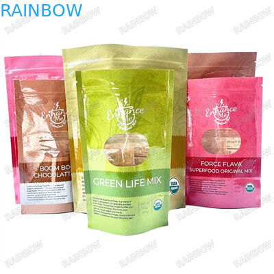 कस्टम प्रिंटिंग वाटरप्रूफ मायलर बैग रंगीन चमकदार बायोडिग्रेडेबल खाद्य बैग पुनः सील ज़िपर स्टैंड अप बैग के साथ आंसू नहीं