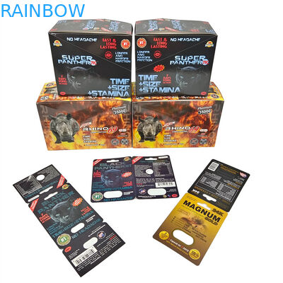 गर्म बिक्री राइनो गोलियां शहद सील शुद्ध एल्यूमीनियम पन्नी टुकड़े टुकड़े किए गए थैली बोतल 3 डी प्रभाव कार्ड डिस्प्ले बॉक्स पैकेजिंग