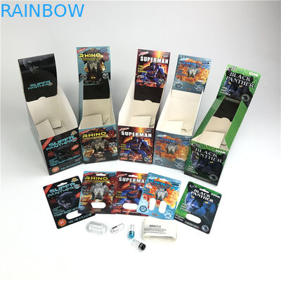 प्लास्टिक की खाली दवा की बोतलें पुरुष वृद्धि गैंडा 99 गोलियाँ डिस्प्ले बॉक्स के साथ फोड़ा कार्ड