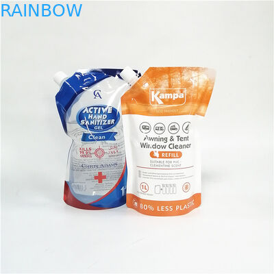 पर्यावरण के अनुकूल पैकेजिंग के लिए विभिन्न प्रकार के कैप वाले पुनर्नवीनीकरण योग्य स्पॉट किए गए स्टैंड-अप बैग