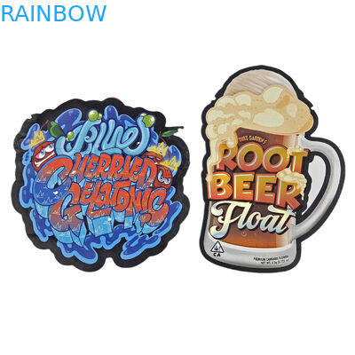 डाई कट कस्टम अनियमित विशेष आकार प्लास्टिक बाल प्रतिरोधी माइलर पैकेजिंग ज़िपर के साथ 3.5g खाद्य ग्रेड कस्टम आकार माइलर