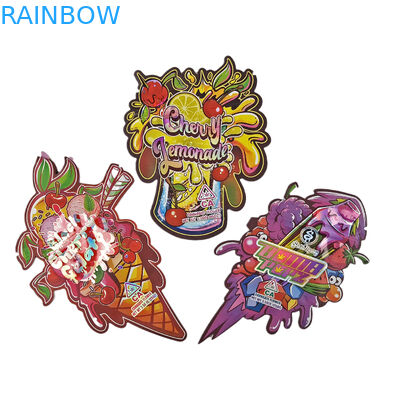 डाई कट कस्टम अनियमित विशेष आकार प्लास्टिक बाल प्रतिरोधी माइलर पैकेजिंग ज़िपर के साथ 3.5g खाद्य ग्रेड कस्टम आकार माइलर