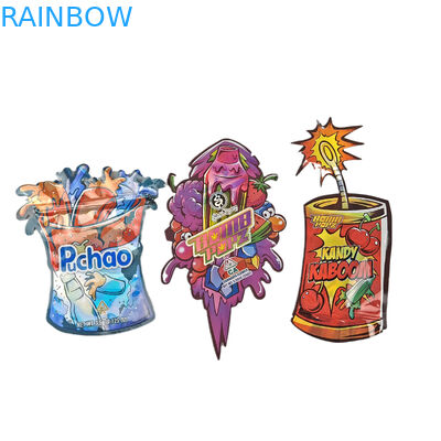 डाई कट कस्टम अनियमित विशेष आकार प्लास्टिक बाल प्रतिरोधी माइलर पैकेजिंग ज़िपर के साथ 3.5g खाद्य ग्रेड कस्टम आकार माइलर