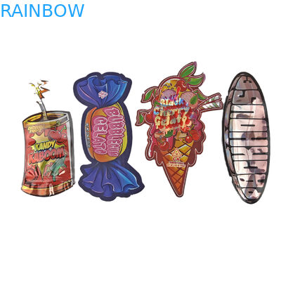 कस्टम मैट लोगो फिर से बंद करने योग्य प्लास्टिक के आकार की थैली गंध प्रूफ डाई कट ज़िपलॉक 3.5 मीलर बैग्स फॉर कैंडी