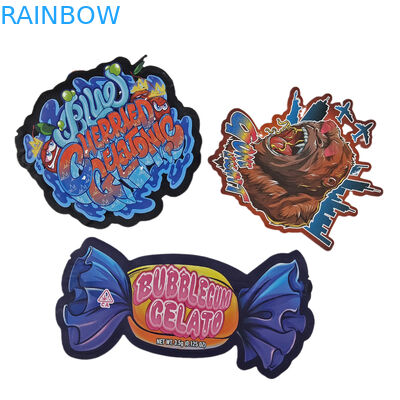 कस्टम डिजिटल मुद्रित डाई कट अनियमित 3.5g बैग विशेष आकार का खाद्य प्लास्टिक ज़िपलॉक पैकेजिंग Mylar बैग