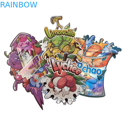 गंध प्रतिरोधी कस्टम मुद्रित 3.5g अद्वितीय विशेष आकार अनियमित खाद्य पैकेजिंग ज़िपलॉक माइलर बैग के साथ डाई कट बैग