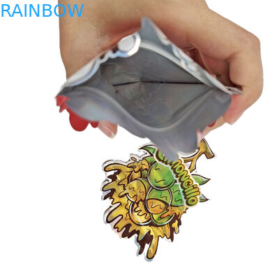 कस्टम लोगो मुद्रित अनियमित होलोग्राफिक ज़िपलॉक गंध सबूत 3.5g 7g 14g 28g स्नैक बैग के साथ आकार Mylar बैग
