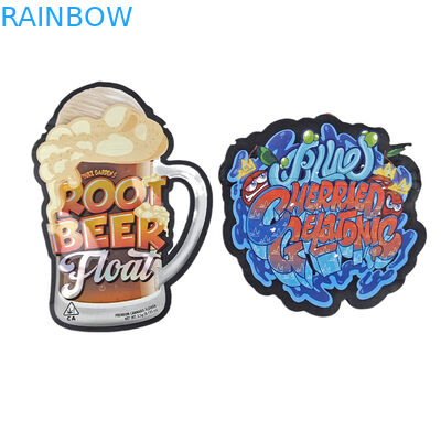 अनियमित आकार की पैकेजिंग कस्टम डिजाइन के साथ ज़िपलॉक होलोग्राफिक पन्नी 3.5g गंध प्रूफ डाई कट मायलर बैग