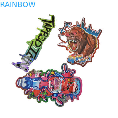 अनियमित आकार की पैकेजिंग कस्टम डिजाइन के साथ ज़िपलॉक होलोग्राफिक पन्नी 3.5g गंध प्रूफ डाई कट मायलर बैग