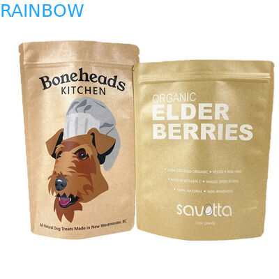 कस्टम फूड ग्रेड पीएलए ब्राउन क्राफ्ट पेपर बैग्स फॉर मैंगो पाउडर फूड पालतू जानवरों के इलाज खाद्य पैकेजिंग पाउच माइलर विथ ज़िपर