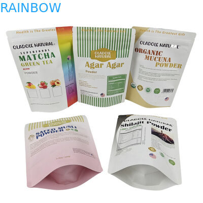 थोक कस्टम मुद्रित स्टैंड अप क्राफ्ट पेपर बैग खाद्य के लिए आटा अखरोट चावल चाय मसाले बायोडिग्रेडेबल Mylar बैग