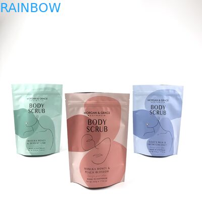 स्टैंड अप बॉडी स्क्रब बैग विभिन्न आकारों के साथ अनुकूलन योग्य कॉस्मेटिक पैकेजिंग बैग