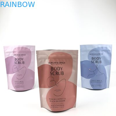 स्टैंड अप बॉडी स्क्रब बैग विभिन्न आकारों के साथ अनुकूलन योग्य कॉस्मेटिक पैकेजिंग बैग
