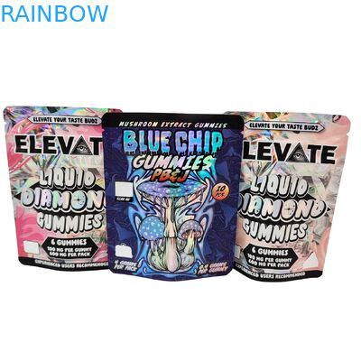 डाई कट कैली 3.5g 7g 14g 28g मायलर बैग्सगम्बी चबाने के लिएगम्बी होलोग्राफिक गंध प्रतिरोधी ज़िपलॉक बैग्स