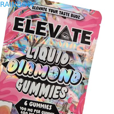 डाई कट कैली 3.5g 7g 14g 28g मायलर बैग्सगम्बी चबाने के लिएगम्बी होलोग्राफिक गंध प्रतिरोधी ज़िपलॉक बैग्स