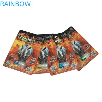 थोक कस्टम राइनो 100k 150k 200k कैप्सूल वृद्धि गोलियां दवा 3 डी पैकेजिंग कार्ड कागज प्रदर्शन बॉक्स के साथ