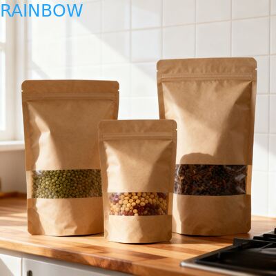 खाद्य पैकेजिंग के लिए अनुकूलित बायोडिग्रेडेबल नमी सबूत स्टैंड अप पाउच क्राफ्ट पेपर बैग