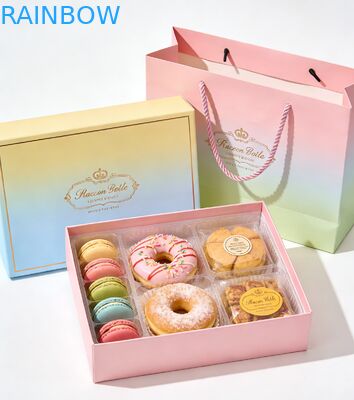 प्रीमियम फूड ग्रेड फोल्डेबल बेस और ढक्कन केक के लिए बॉक्स सुशी मकरॉन डेसर्ट बेकरी उपहार बॉक्स सेट पेपर बैग के साथ
