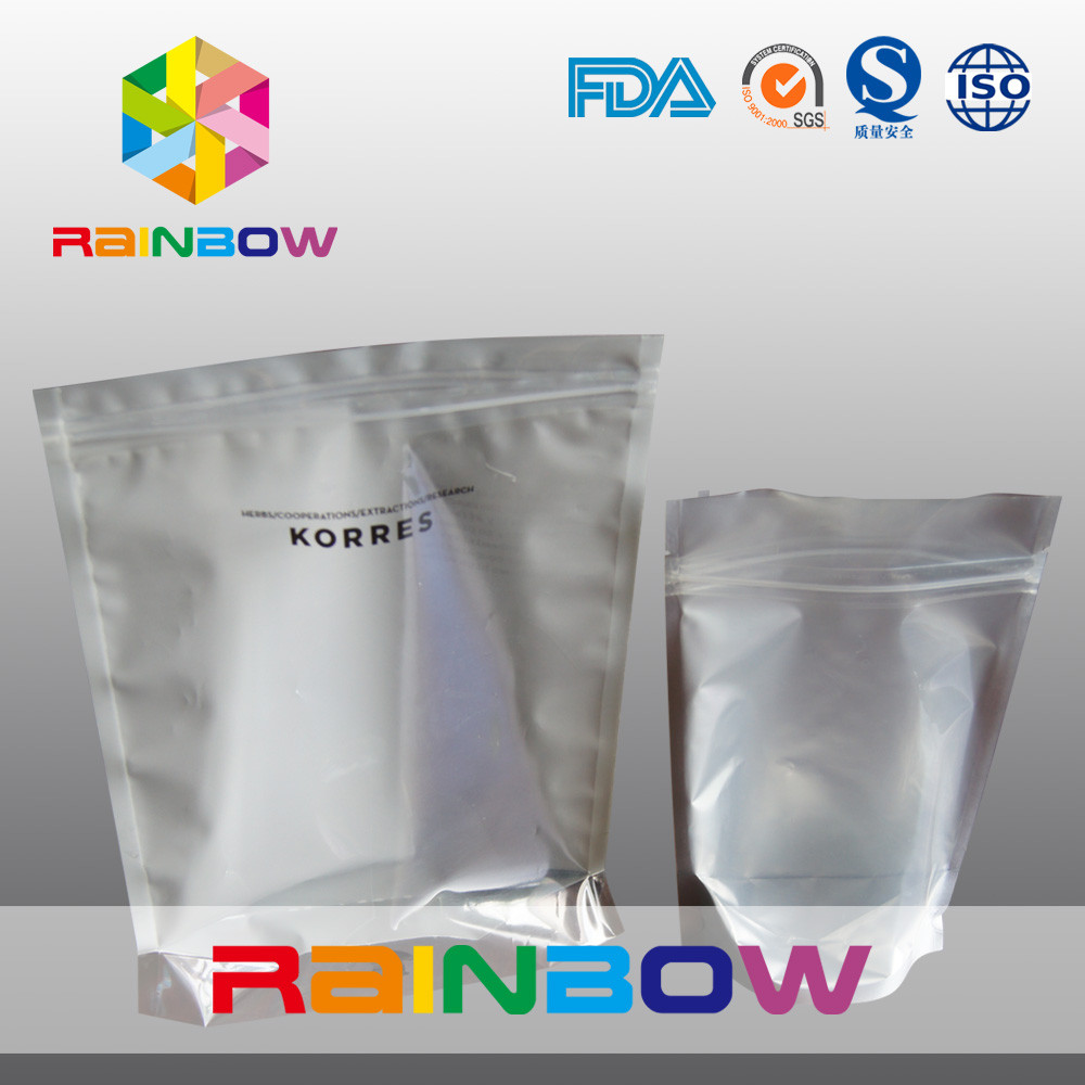 कस्टम जिपर के साथ चमकदार चांदी पन्नी पाउच पैकेजिंग टुकड़े टुकड़े