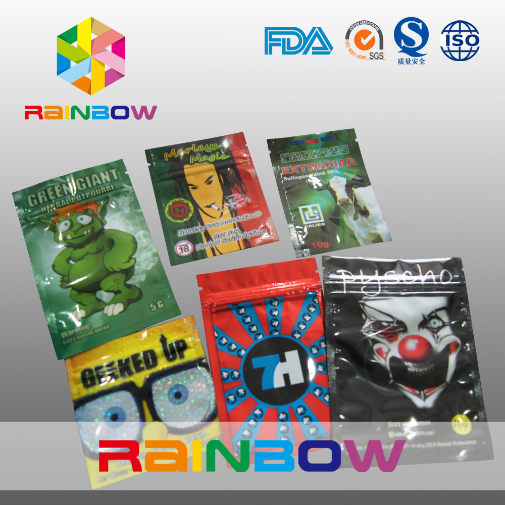 थ्री साइड सील हर्बल इन्सेन्स पैकेजिंग / स्पाइस पोटपौरी जिपर बैग