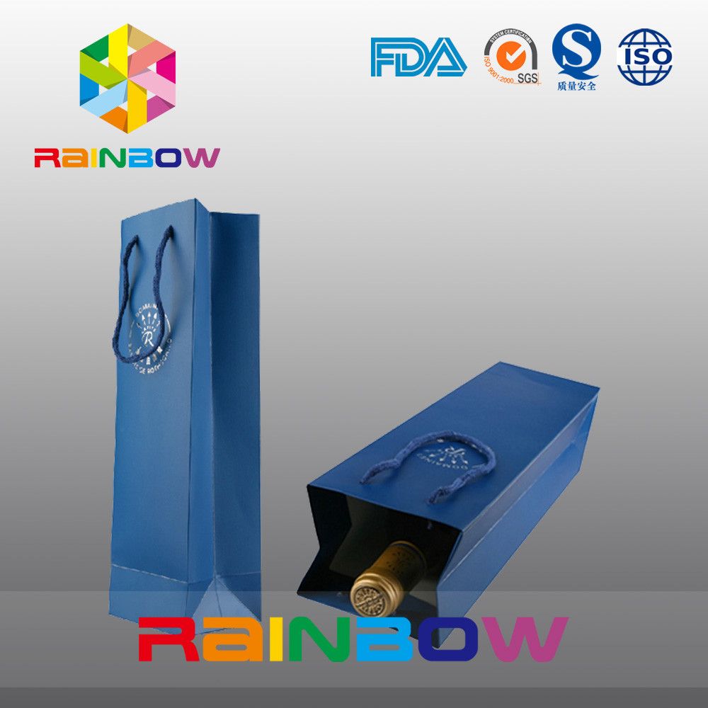 शराब की बोतल स्वनिर्धारित पेपर बैग / लोगो मुद्रण के साथ कस्टम मुद्रित क्राफ्ट पेपर बैग