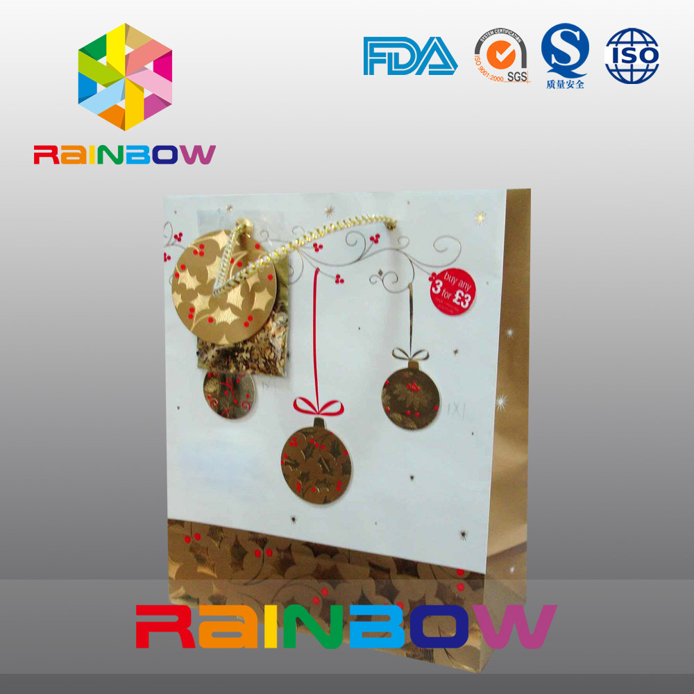 उपहार के लिए Drawstring के साथ लक्जरी मुद्रित फ्लैट नीचे अनुकूलित पेपर बैग