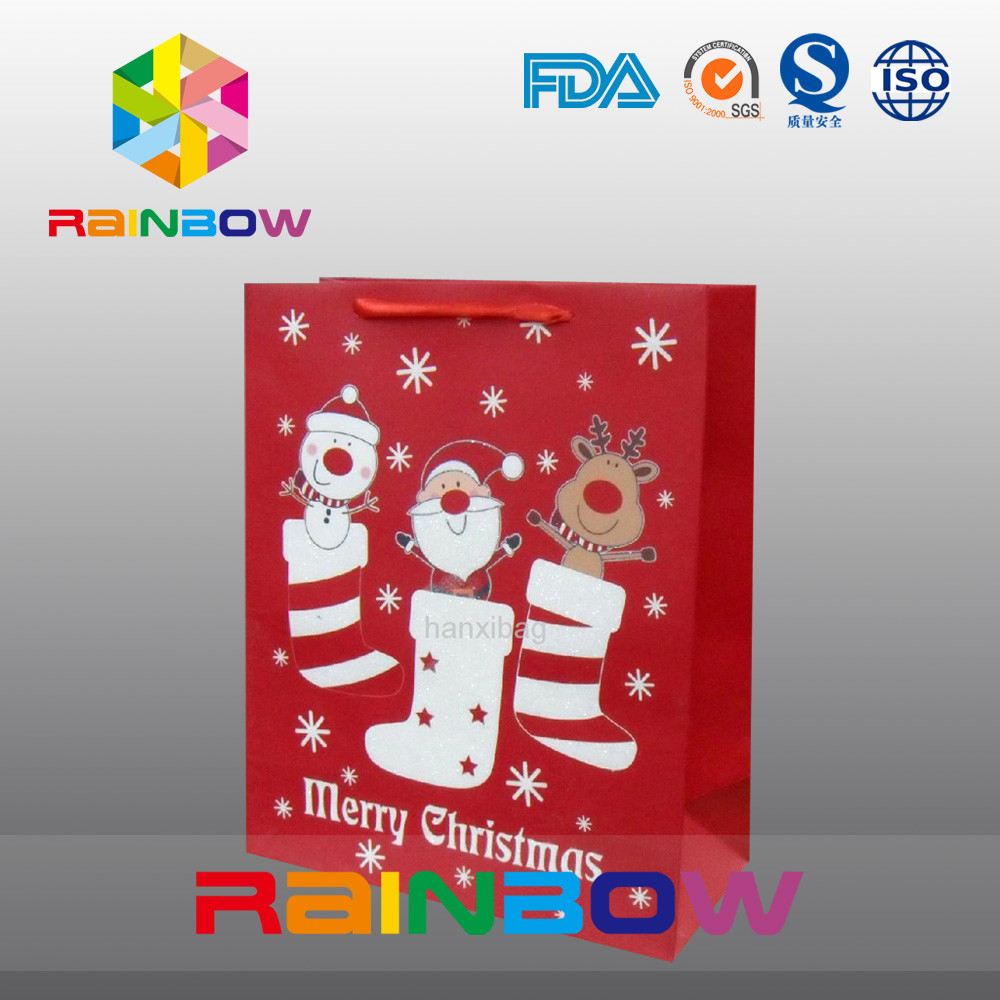 लाल अनुकूलित कागज बैग क्रिसमस उपहार बैग लाल रस्सी / प्यारा मुद्रित के साथ