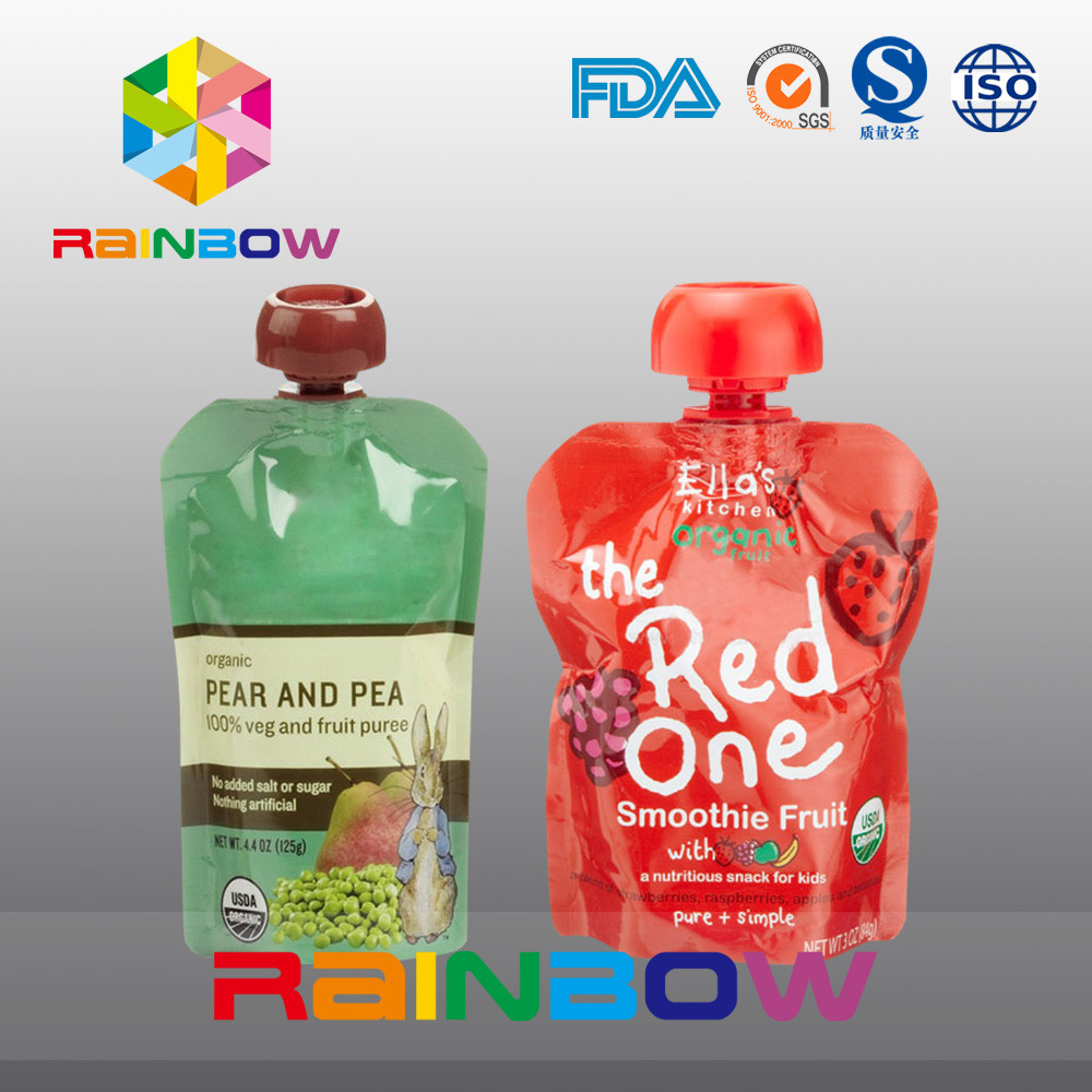 डबल ज़िप के साथ 140 मिली 200 मिली रे-सीक्विज़्ड बेबी फ़ूड टोंटी पाउच