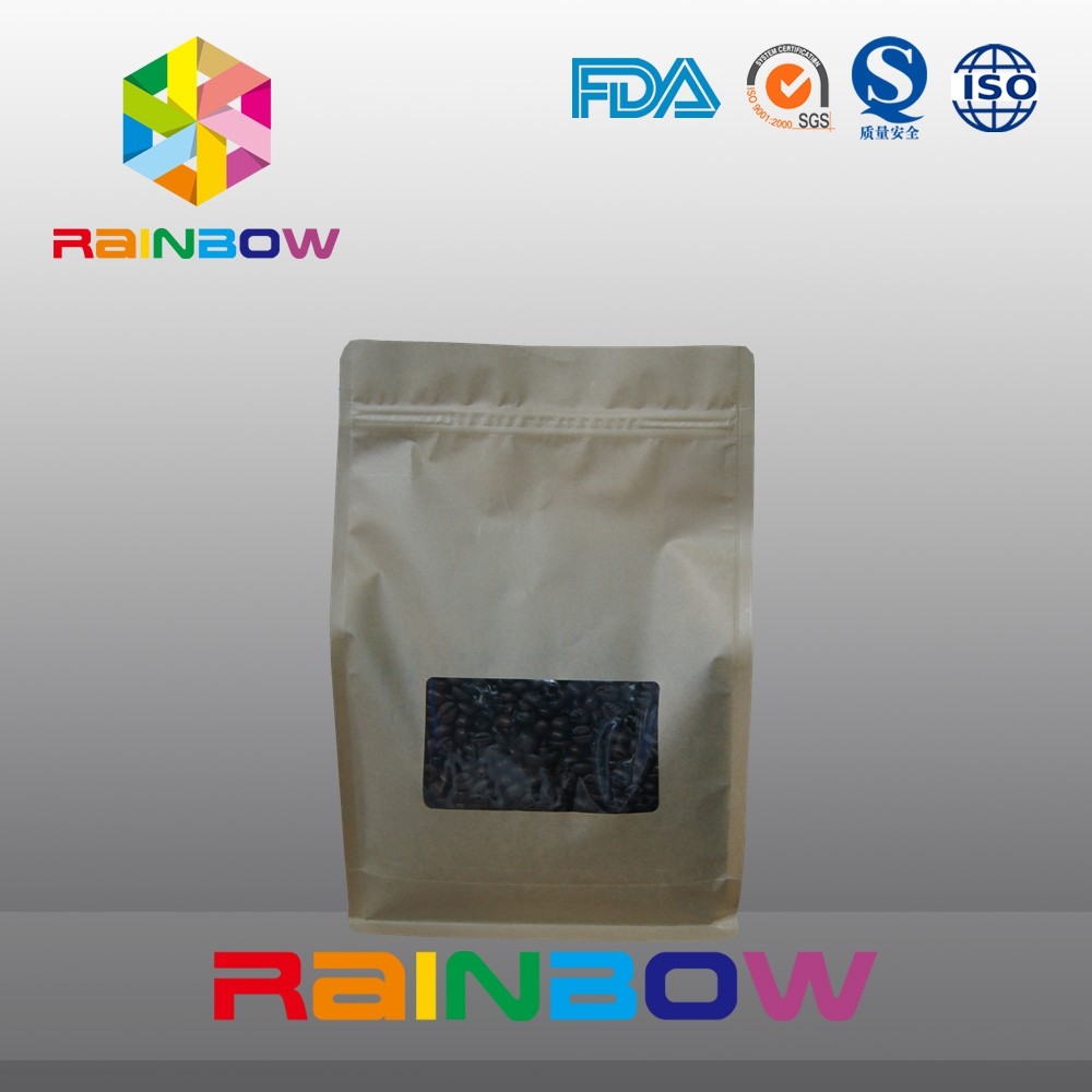 क्राफ्ट पेपर 8 साइड सील कॉफी पाउच, बॉटम गसेट बैग भुना हुआ कॉफी बीन पैकेजिंग