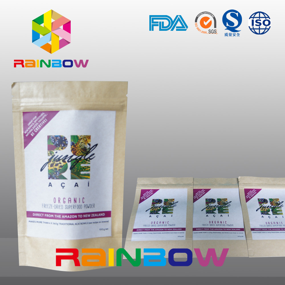 लोगो मुद्रित चिया सीड्स क्रैटर पेपर जिपलॉक बैग / नट स्नैक फूड पैकेजिंग