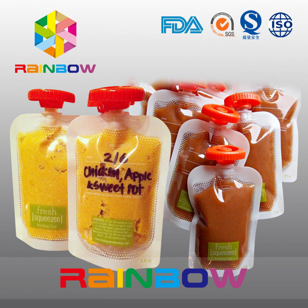 जाम / जूस के लिए स्पष्ट स्व स्थायी टोंटी थैली, बच्चे के लिए पुन: प्रयोज्य खाद्य पैकिंग बैग